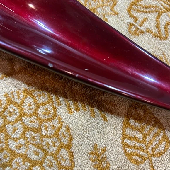 50’s CERAMIC ASHTRAY & LIGHTER Set oxblood MOP inlaid boomerang Japan